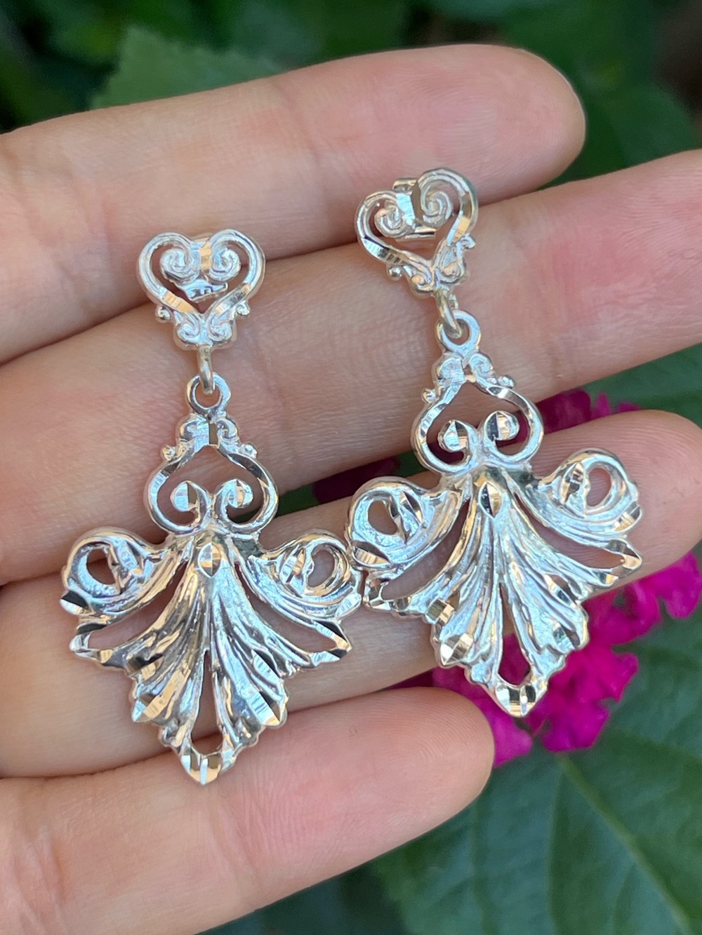 Sterling Silver Ornate Filigree Drop Earrings